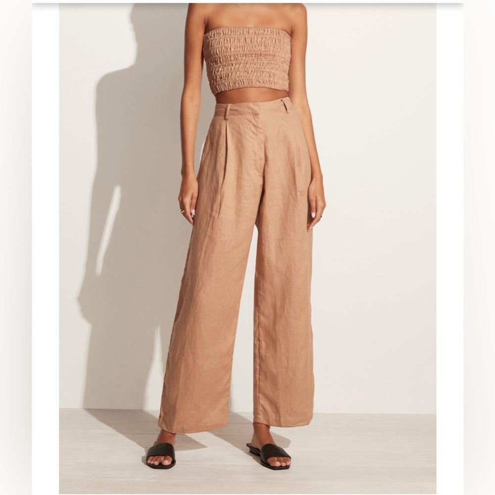 Faithfull The Brand El Toro Pants Hazlenut Linen Wide Leg Pleated L